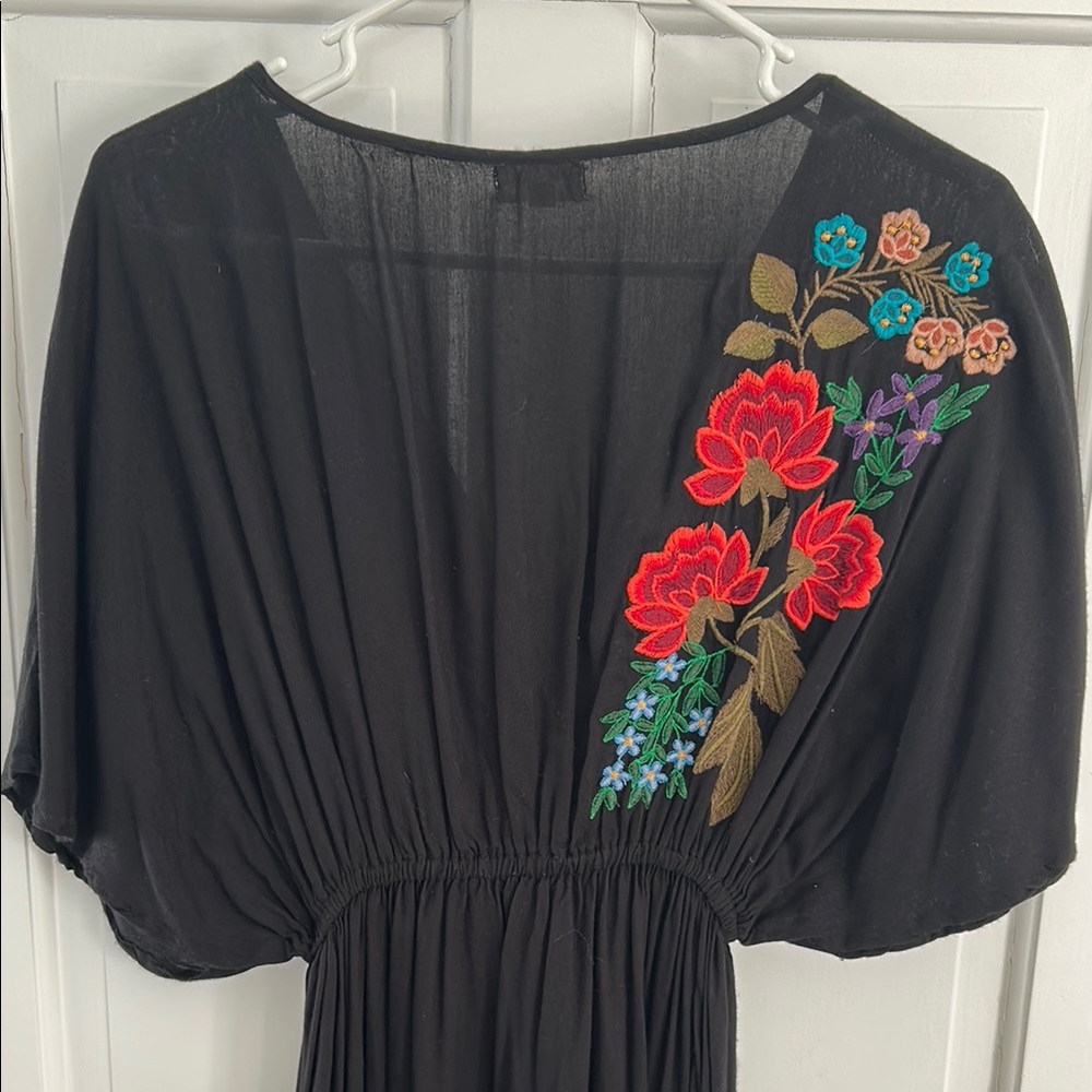 Cost Plus World Market Black Maxi Dress with Floral Embroidery - Picture 3 of 4